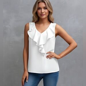 Ruffle Hem Sleeveless Blouse White